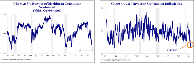 Chart 4: University of Michigan: Consumer Sentiment (NSA, Q1-66-100)

Chart 5: AAII Investor Sentiment Bullish (%)

